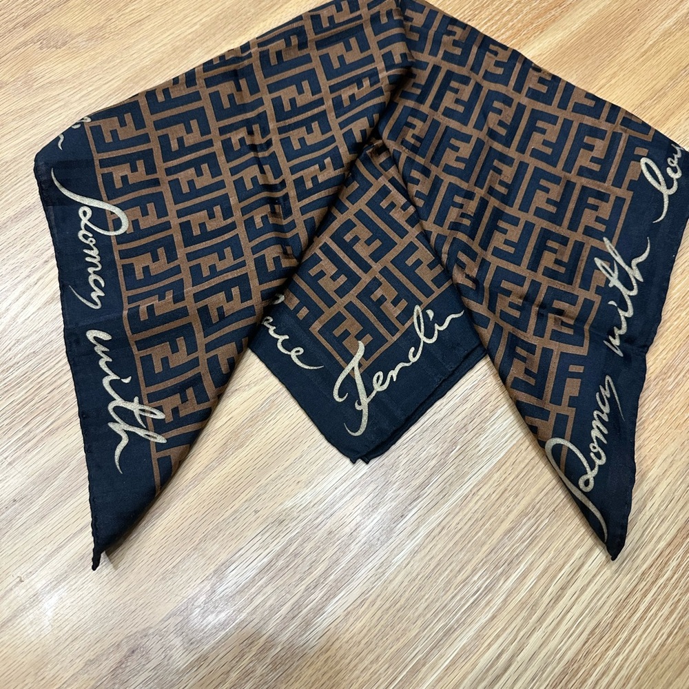 Fendi Zucca Logo Cotton Silk Blend Handkerchief Scarf *Authentic*